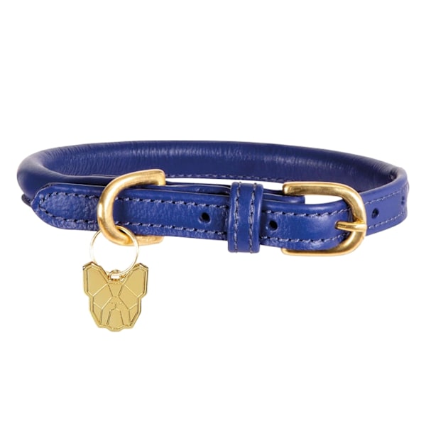 Digby & Fox Rullad läderhundhalsband med spänne XXS - Halsmått: 23 cm Navy XXS - Neckline: 23cm-28cm