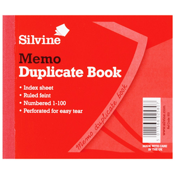 Silvine litet duplikatanteckningsblock med linjer, 200 blad, en storlek, röd Red One Size