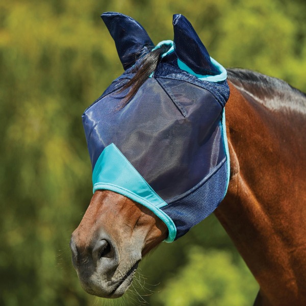 Weatherbeeta Comfitec Deluxe Mesh Horse Flugmask med öron Navy/Turquoise Cob