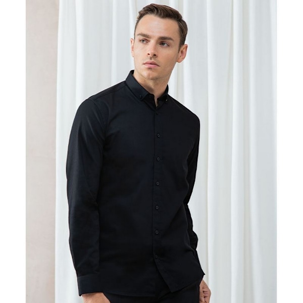 Henbury Herr Modern Långärmad Oxford Skjorta LC Svart Black LC