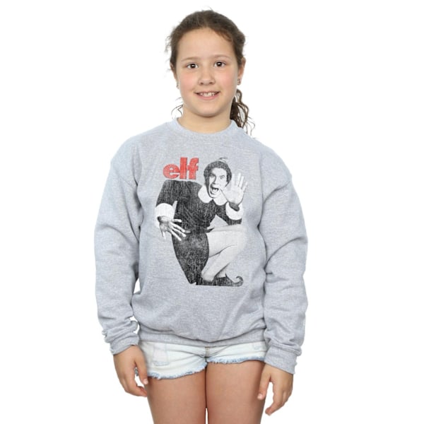 Elf Girls Mono Distressed Poster Sweatshirt 9-11 år Sport Grå Sports Grey 9-11 Years