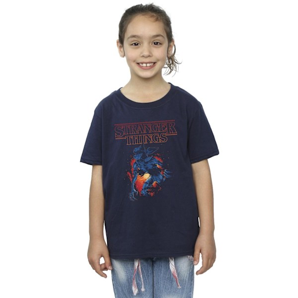 Netflix Girls Stranger Things Demo Cave Bomull T-shirt 9-11 år Navy Blue 9-11 Years