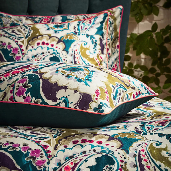 EW by Edinburgh Weavers Aretha Sateen Paisley Housewife Pillowc Teal/Olive 50cm x 75cm