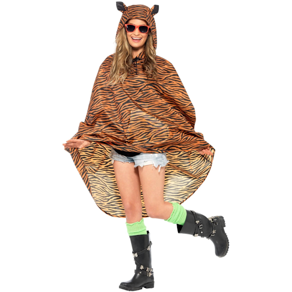 Smiffys Unisex Vuxen Tiger Tryck Party Poncho One Size Brun/Bl Brown/Black One Size