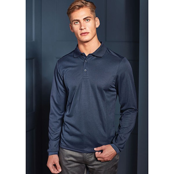 Premier Herr Långärmad Coolchecker Pique Poloskjorta 4XL Marinblå Navy 4XL