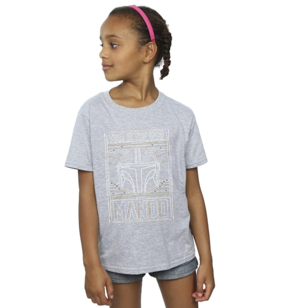 Star Wars Girls The Mandalorian The Way Outline Helm Bomull T-S Sports Grey 9-11 Years