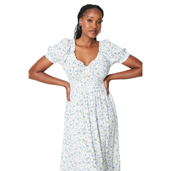Dorothy Perkins Dam/Kvinnor Småblommig Klänning med Rynkad Midja Midi Klänning Ivory 12 UK