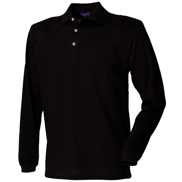 Henbury Herr Classic Plain Långärmad Bomull Polotröja XL Bla Black XL