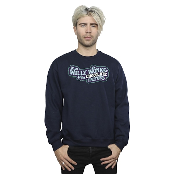 Willy Wonka Herr Chokladfabrik Logotyp Sweatshirt 4XL Marinblå Navy Blue 4XL