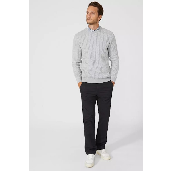 Maine Herr Cable Cotton Crew Neck Sweatshirt S Ljusgrå Light Grey S