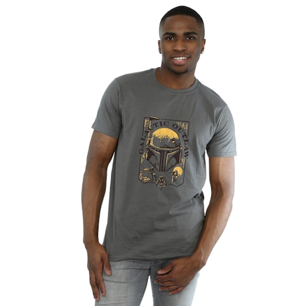Star Wars: The Book Of Boba Fett Mens Galactic Outlaw Distress Charcoal 4XL