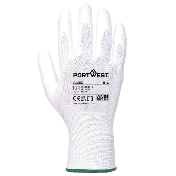 Portwest A120 PU Palm Grip Handskar XS Vit White XS
