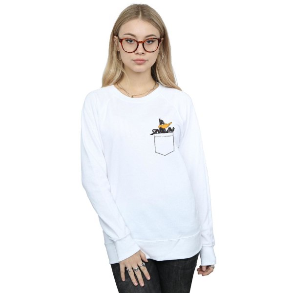 Looney Tunes Dam/Dam Daffy Duck Faux Pocket Sweatshirt M White M