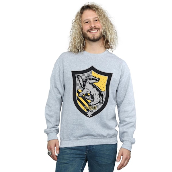 Harry Potter Herr Hufflepuff Crest Flat Sweatshirt M Sports Grå Sports Grey M