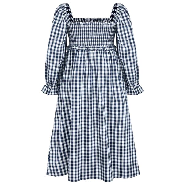 Miso Dam Gingham Midiklänning med lång ärm 8 UK Marinblå/Vit Navy/White 8 UK