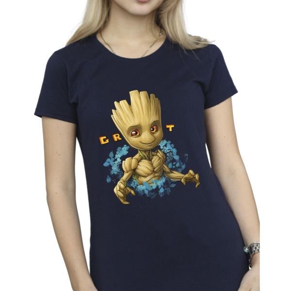 Guardians Of The Galaxy Dam/Ladies Groot Flowers Cotton T-Sh Navy Blue L