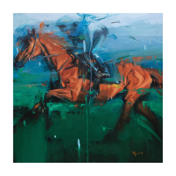 Frank Pretorius Race Horse Print 60cm x 60cm Blå/Brun/ Blue/Brown/Green 60cm x 60cm