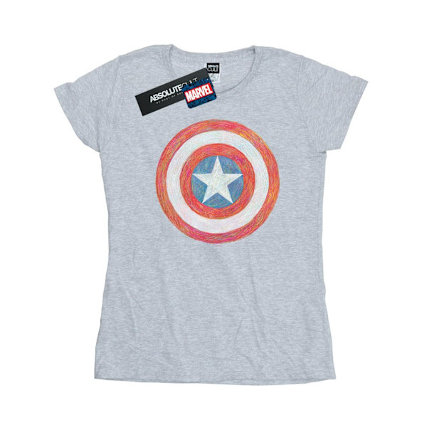 Marvel Dam/Kvinnor Captain America Skissad Sköld Bomull T-Shirt XL Sports Grå Sports Grey XL