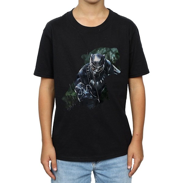 Black Panther Boys Wild Silhouette Bomull T-shirt 7-8 år Bla Black 7-8 Years