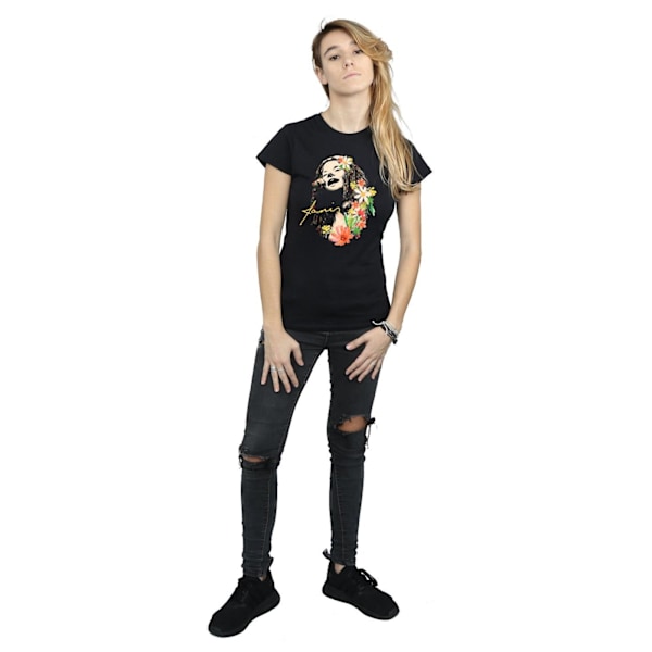 Janis Joplin Dam T-shirt i bomull med blommönster för kvinnor/damer, S, svart Black S