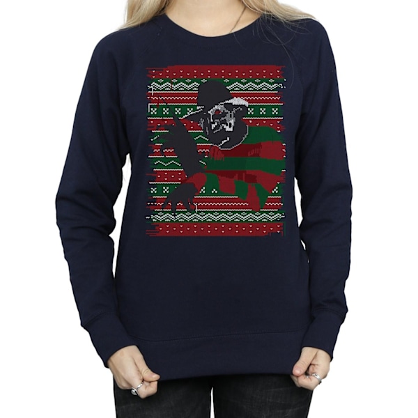 A Nightmare On Elm Street Dam/Damer Jul Fair Isle Sweatshirt Navy Blue XL