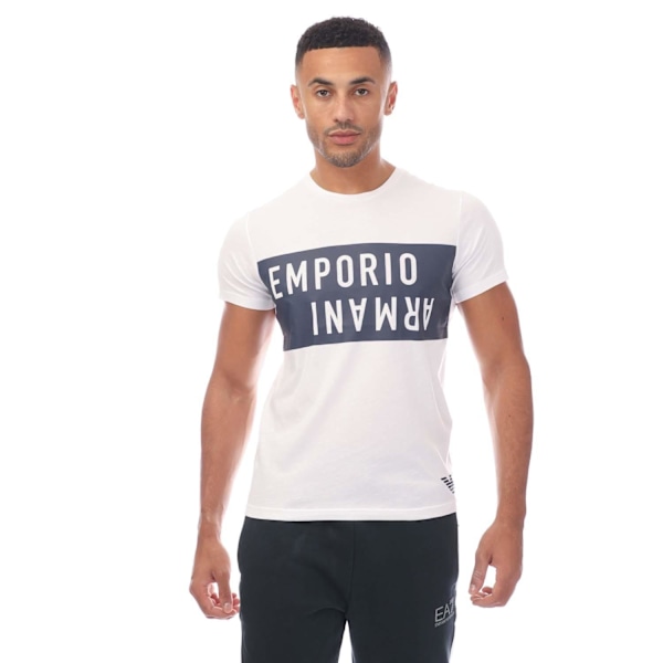 Emporio Armani Herr T-shirt med Rund Hals L Vit/Marinblå White/Navy L