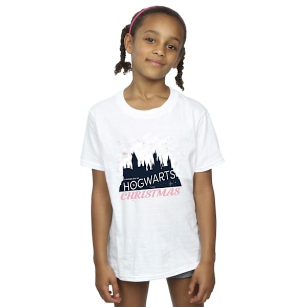 Harry Potter T-shirt i bomull för flickor, Hogwarts, jul, 5-6 år White 5-6 Years