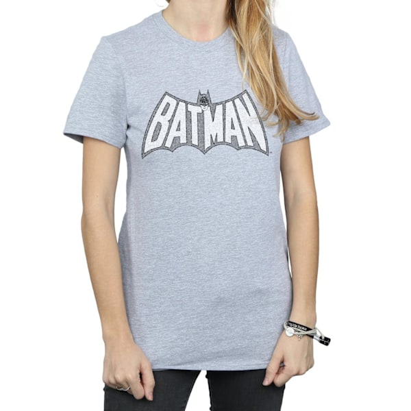 DC Comics Dam/Kvinnor Batman Retro Crackle Logo Bomull Boyfriend T-Shirt Sports Grey 3XL