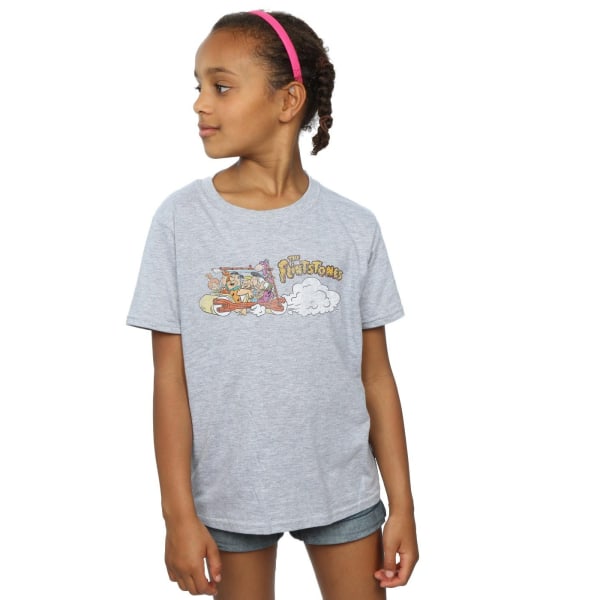 The Flintstones Girls Family Car Distressed Cotton T-Shirt 7-8 Sports Grey 7-8 Years