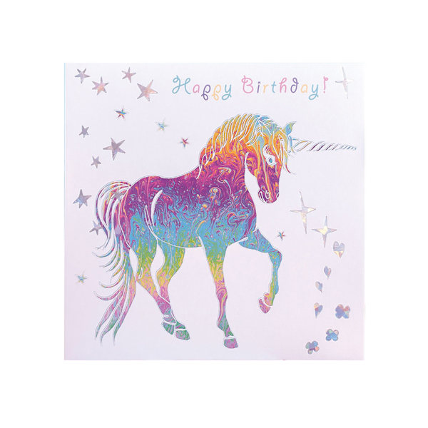 Deckled Edge Prancing Myth Gratulationskort En Storlek Grattis på födelsedagen Happy Birthday - Unicorn (White/Rai One Size