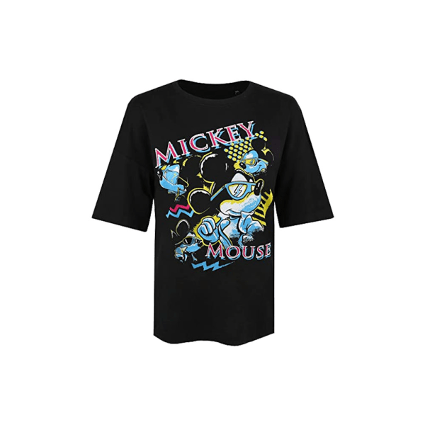 Disney Womens/Ladies 90´s Mickey Mouse Shades Oversized T-Shirt Black/Blue/Pink S