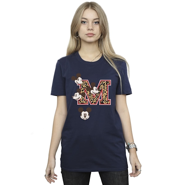 Mickey Mouse Dam/Kvinna M Ansikten Bomulls Boyfriend T-shirt L Marinblå Navy Blue L