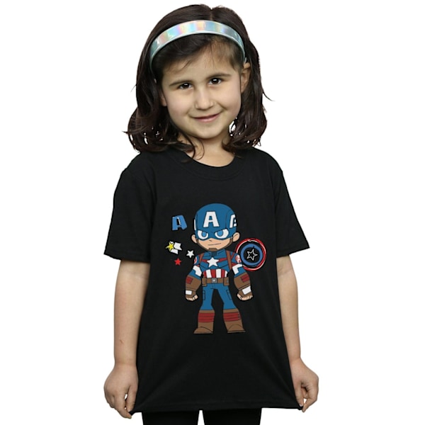 Marvel Girls Captain America Sketch Bomull T-shirt 7-8 år Svart Black 7-8 Years