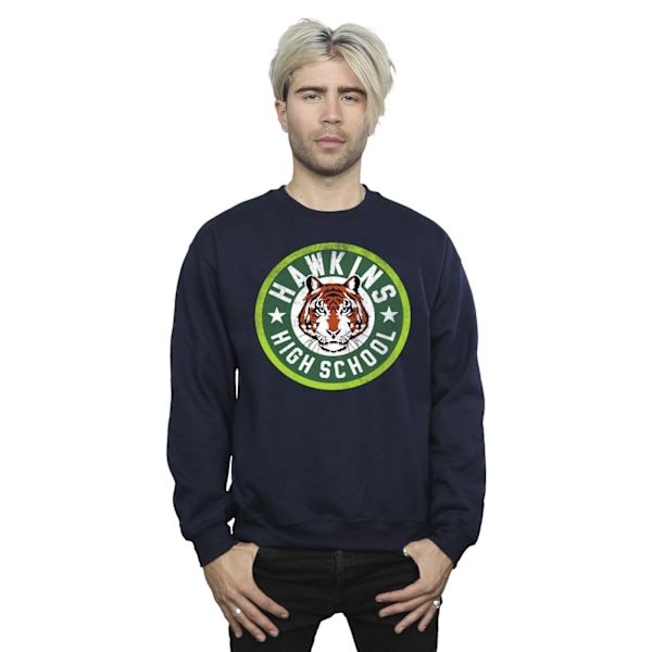 Netflix Mens Stranger Things Hawkins Tiger Circle Sweatshirt 3X Navy Blue 3XL