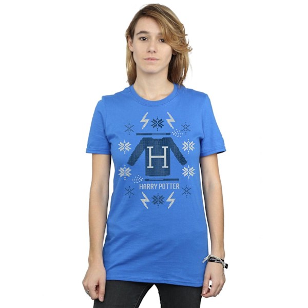 Harry Potter Dam/Damer Jul Stickad Bomull Boyfriend T-Sh Royal Blue M