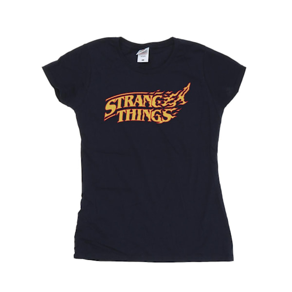 Netflix Dam/Kvinnor Stranger Things Logo Breaking Bomull T-shirt Navy Blue M