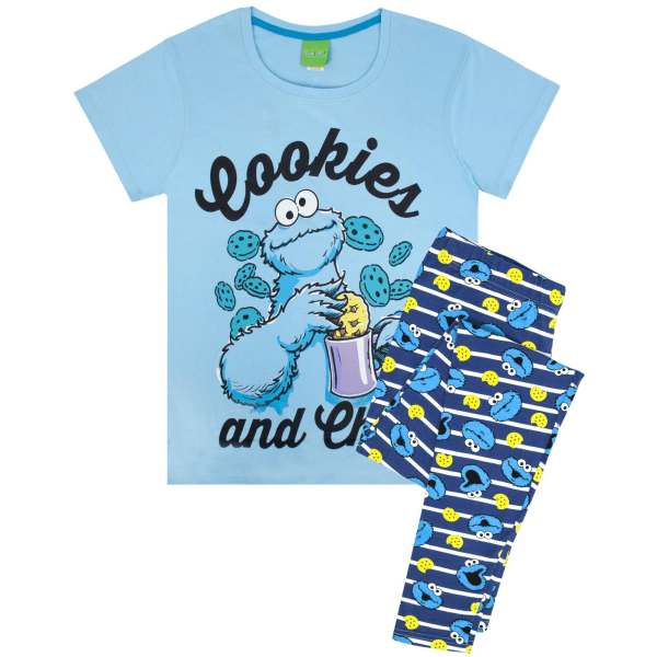 Sesame Street Dam/Ladies Cookie Monster Pyjamas Set S Blue Blue S