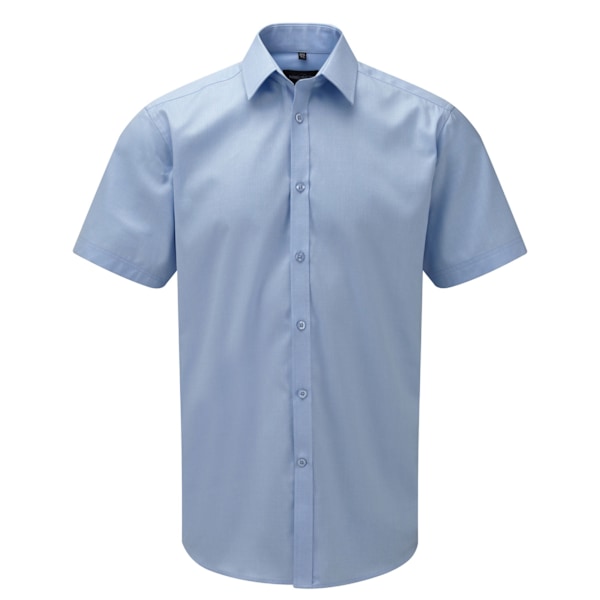 Russell Collection Herrmönstrad kortärmad skjorta för män 16,5 tum Light Blue 16.5in