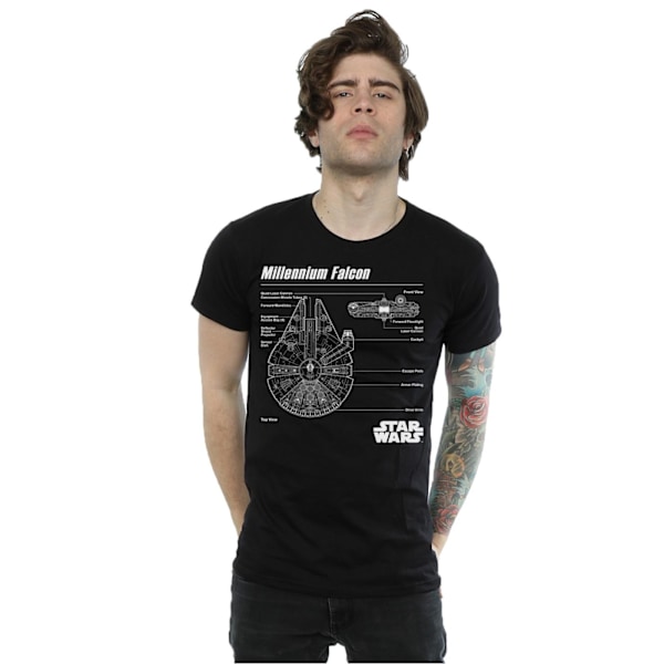 Star Wars Millennium Falcon Blueprint T-shirt 3XL Svart Black 3XL