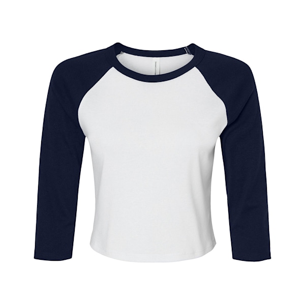 Bella + Canvas Dam/Damer Micro-Rib Raglan 3/4 Ärm Crop T White/Navy M