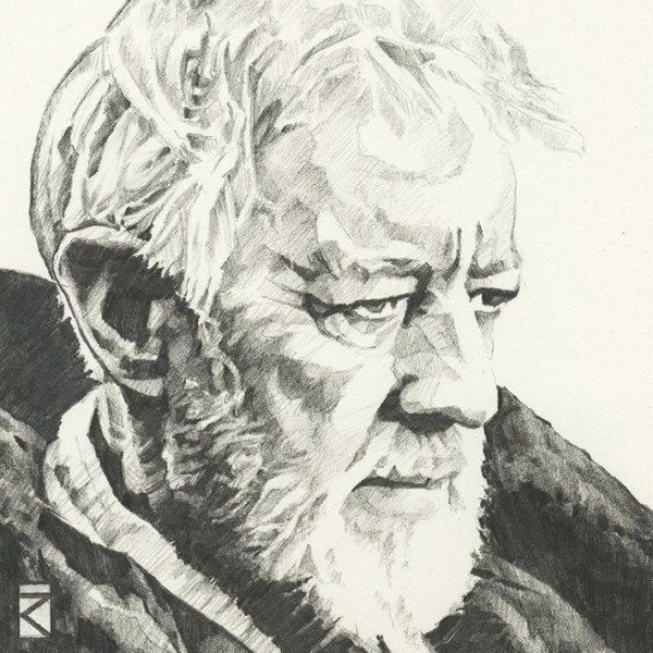 Star Wars Sketch Obi Wan Kenobi Canvas Print 30cm x 30cm Cream/ Cream/Grey 30cm x 30cm