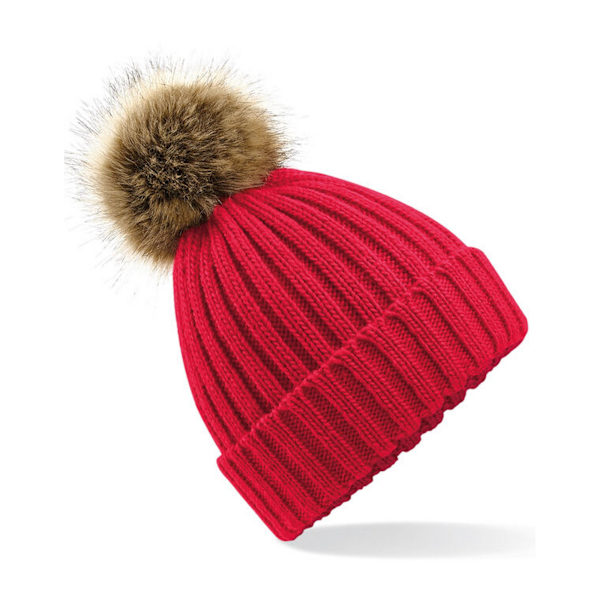 Beechfield Pom Pom Faux Fur Chunky Knit Beanie One Size Classic Classic Red One Size