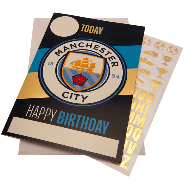 Manchester City FC Födelsedagskort med klistermärken 22cm x 15cm Sky Sky Blue/Gold 22cm x 15cm