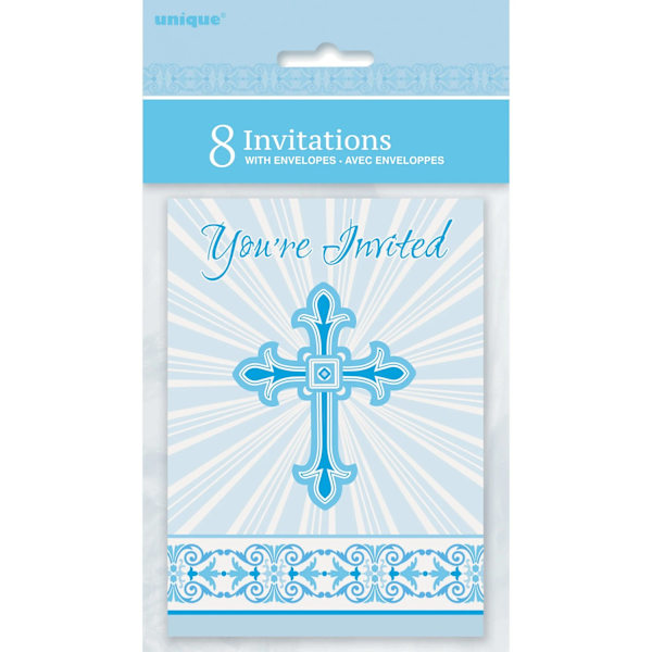 Unik fest strålande kors dop/dop tackkort ( Blue/White One Size