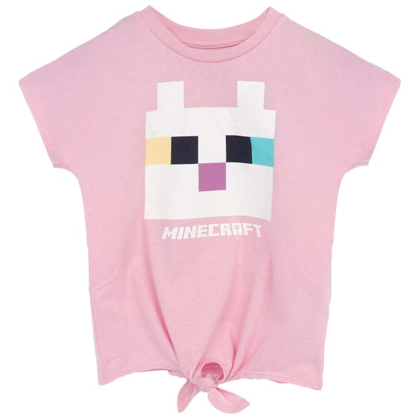 Minecraft T-shirt för flickor med kattmotiv och knuten framtill, 9-10 år, rosa/ Pink/White 9-10 Years