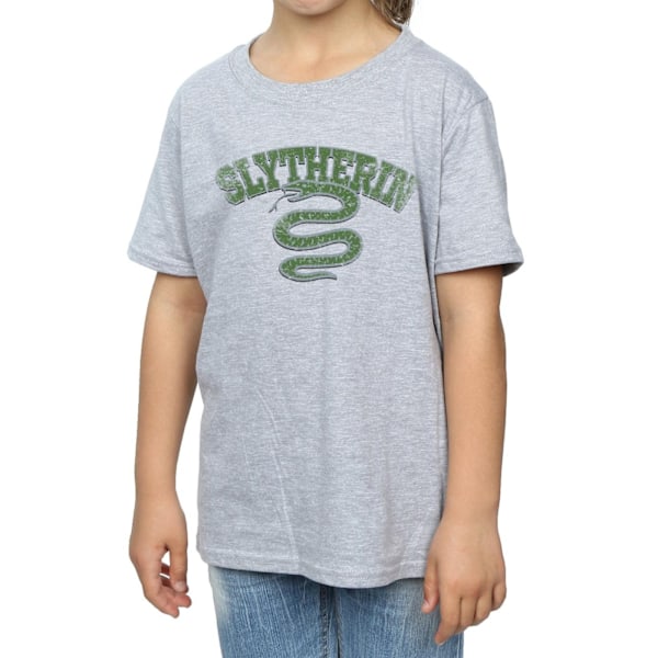 Harry Potter T-shirt i bomull med sportmärke för flickor i åldrarna 7–8 år, Slytherin Sports Grey 7-8 Years