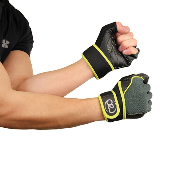 Fitness Mad Core Fitness Läderträningshandskar S Svart/Grön Black/Green/Yellow S