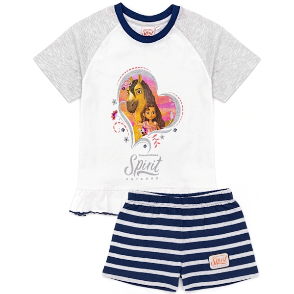 Spirit Girls Untamed Riding Short Pyjama Set 7-8 år Vit White/Heather Grey/Navy 7-8 Years