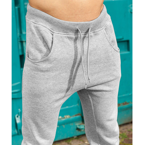 Bygg ditt varumärke Herr Sweatpants med djup gren L Heather Grå Heather Grey L