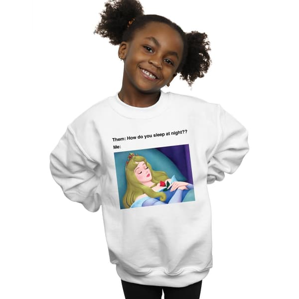 Disney Flickor Törnrosa Meme Tröja 7-8 År Vit White 7-8 Years